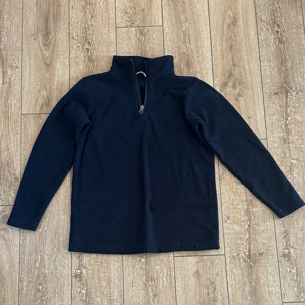 Lands’ End Boy’s Black Quarter-Zip Fleece Pullover Size 10 - 12 Medium
